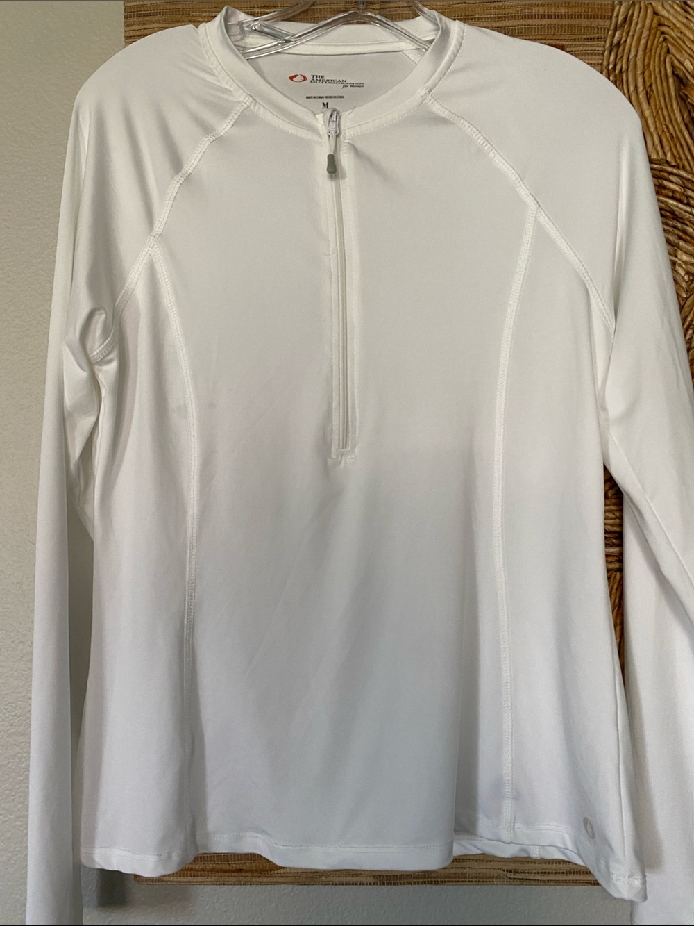 White Long-Sleeve SPF Sun Swim Coverup Ling Sleeve Zip Soft Stretch Rash Guard M